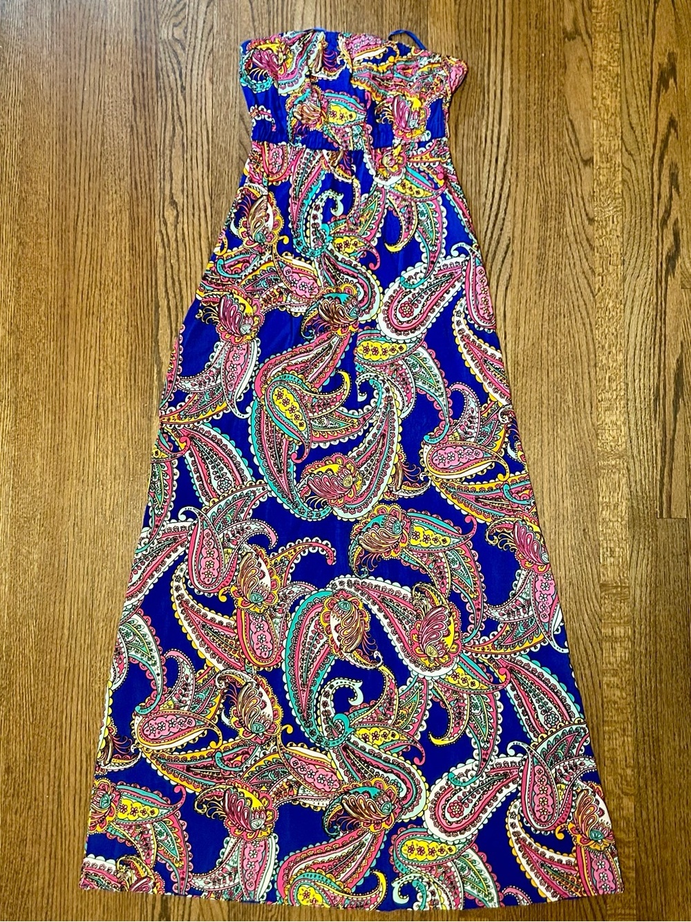 Banana Republic Paisley Maxi Dress Blue Pink Boho Strapless Size 2